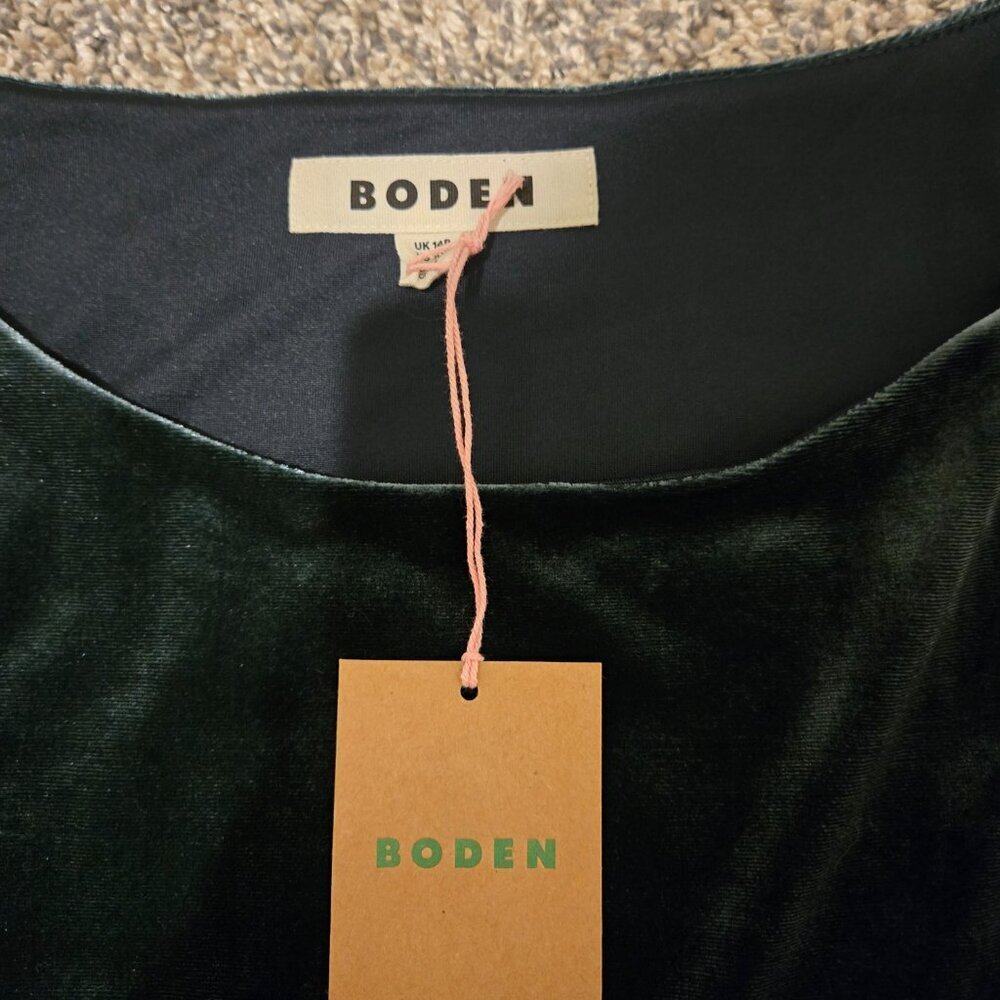 NWT Boden Abigail Velvet Long Sleeved Dress Dark Green 10 - Picture 4 of 6